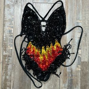 Easy Tiger Flame Bedazzled Bodysuit Small